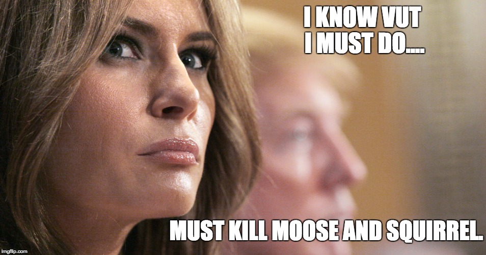 I KNOW VUT I MUST DO.... MUST KILL MOOSE AND SQUIRREL. | image tagged in melania | made w/ Imgflip meme maker