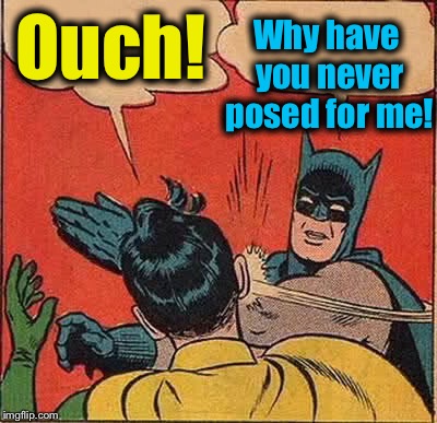 Batman Slapping Robin Meme | Ouch! Why have you never posed for me! | image tagged in memes,batman slapping robin | made w/ Imgflip meme maker
