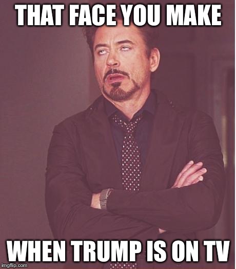 Comment if you feel,Upvote if you feel more | THAT FACE YOU MAKE; WHEN TRUMP IS ON TV | image tagged in memes,face you make robert downey jr | made w/ Imgflip meme maker