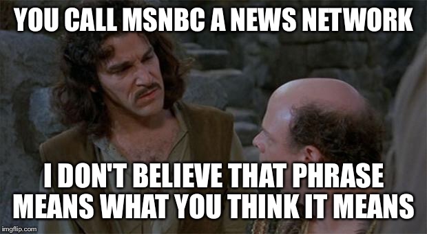 Princess Bride | YOU CALL MSNBC A NEWS NETWORK; I DON'T BELIEVE THAT PHRASE MEANS WHAT YOU THINK IT MEANS | image tagged in princess bride,politics | made w/ Imgflip meme maker