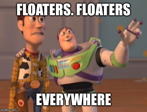 X, X Everywhere Meme | FLOATERS. FLOATERS EVERYWHERE | image tagged in memes,x x everywhere | made w/ Imgflip meme maker