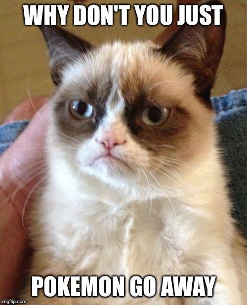 Grumpy Cat Meme | WHY DON'T YOU JUST; POKEMON GO AWAY | image tagged in memes,grumpy cat | made w/ Imgflip meme maker