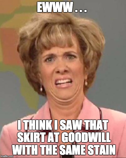 EWWW . . . I THINK I SAW THAT SKIRT AT GOODWILL WITH THE SAME STAIN | made w/ Imgflip meme maker