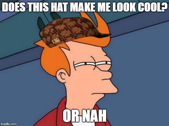 Futurama Fry | DOES THIS HAT MAKE ME LOOK COOL? OR NAH | image tagged in memes,futurama fry,scumbag | made w/ Imgflip meme maker