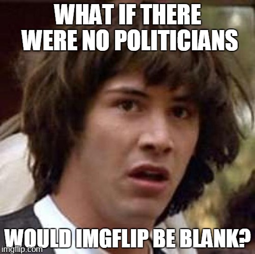 conspiring minds want to know | WHAT IF THERE WERE NO POLITICIANS; WOULD IMGFLIP BE BLANK? | image tagged in memes,conspiracy keanu | made w/ Imgflip meme maker