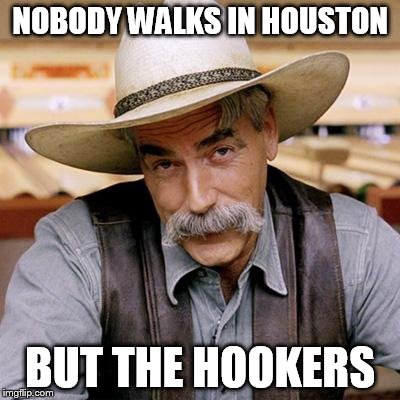 SARCASM COWBOY | NOBODY WALKS IN HOUSTON; BUT THE HOOKERS | image tagged in sarcasm cowboy | made w/ Imgflip meme maker