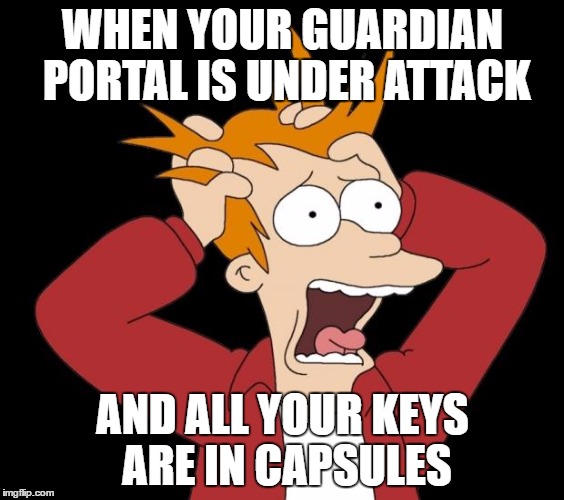 Ingress | WHEN YOUR GUARDIAN PORTAL IS UNDER ATTACK; AND ALL YOUR KEYS ARE IN CAPSULES | image tagged in panic attack | made w/ Imgflip meme maker