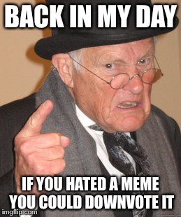 Back In My Day Meme | BACK IN MY DAY; IF YOU HATED A MEME YOU COULD DOWNVOTE IT | image tagged in memes,back in my day | made w/ Imgflip meme maker