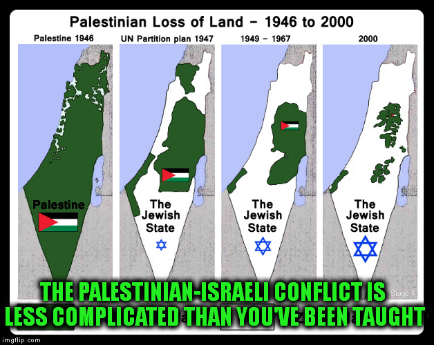 The Palestinian-Israeli Conflict | THE PALESTINIAN-ISRAELI CONFLICT IS LESS COMPLICATED THAN YOU'VE BEEN TAUGHT | image tagged in memes,israel,palestine,politics,jews,muslims | made w/ Imgflip meme maker