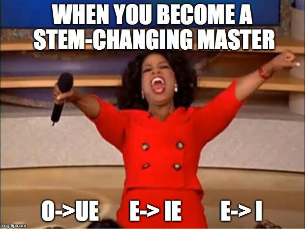 Oprah You Get A Meme | WHEN YOU BECOME A STEM-CHANGING MASTER; O->UE       E-> IE         E-> I | image tagged in memes,oprah you get a | made w/ Imgflip meme maker