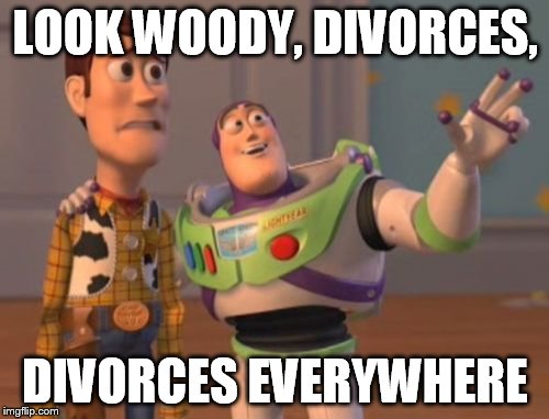 X, X Everywhere Meme | LOOK WOODY, DIVORCES, DIVORCES EVERYWHERE | image tagged in memes,x x everywhere | made w/ Imgflip meme maker