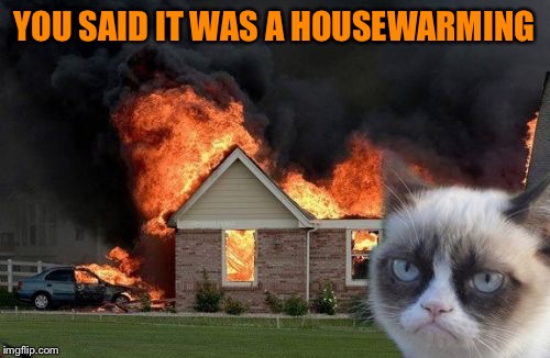 Who invited him? | YOU SAID IT WAS A HOUSEWARMING | image tagged in memes,burn kitty | made w/ Imgflip meme maker