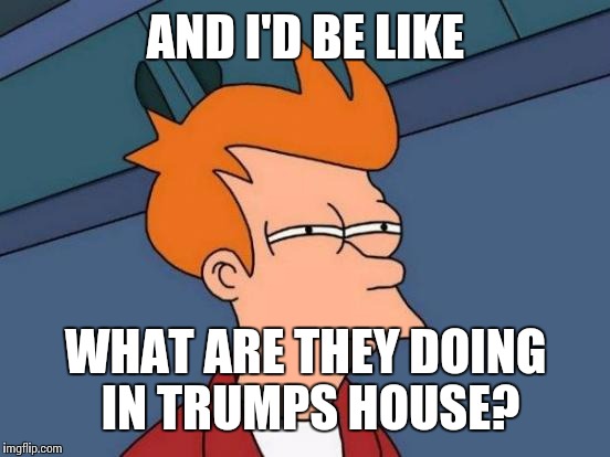 Futurama Fry Meme | AND I'D BE LIKE WHAT ARE THEY DOING IN TRUMPS HOUSE? | image tagged in memes,futurama fry | made w/ Imgflip meme maker