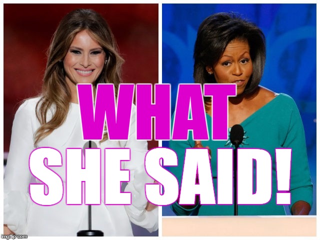 What She Said! | WHAT; SHE SAID! | image tagged in michelle obama,melania trump,first lady,rnc,donald trump,obama | made w/ Imgflip meme maker