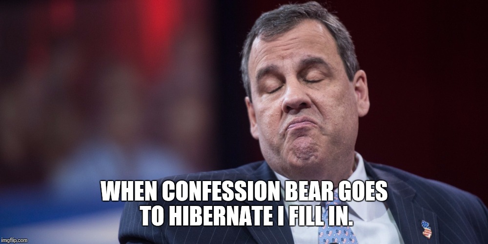 I got this going for me which is nice |  WHEN CONFESSION BEAR GOES TO HIBERNATE I FILL IN. | image tagged in christie | made w/ Imgflip meme maker