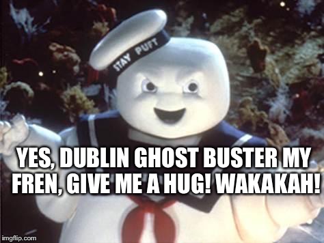Stay Puft Marshmallow Man | YES, DUBLIN GHOST BUSTER MY FREN, GIVE ME A HUG! WAKAKAH! | image tagged in stay puft marshmallow man | made w/ Imgflip meme maker