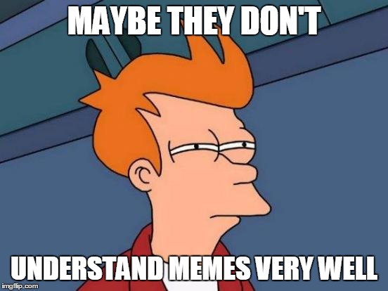 Futurama Fry Meme | MAYBE THEY DON'T UNDERSTAND MEMES VERY WELL | image tagged in memes,futurama fry | made w/ Imgflip meme maker