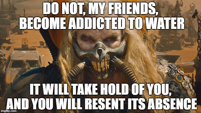 DO NOT, MY FRIENDS, BECOME ADDICTED TO WATER; IT WILL TAKE HOLD OF YOU, AND YOU WILL RESENT ITS ABSENCE | made w/ Imgflip meme maker