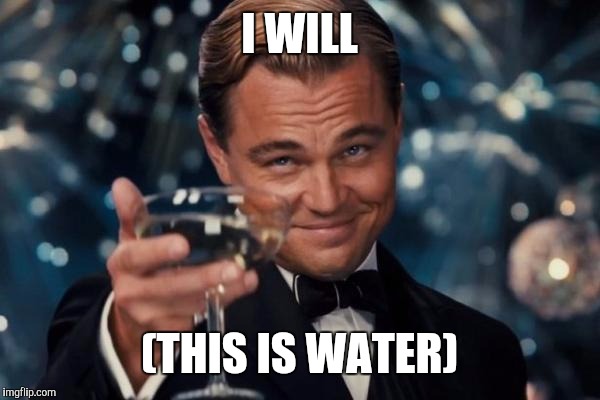 Leonardo Dicaprio Cheers Meme | I WILL (THIS IS WATER) | image tagged in memes,leonardo dicaprio cheers | made w/ Imgflip meme maker