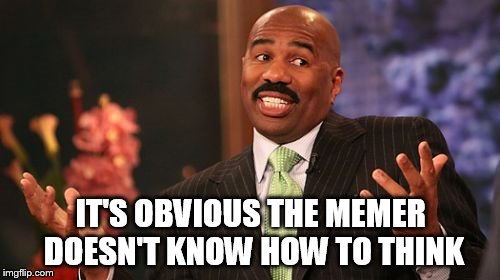 Steve Harvey Meme | IT'S OBVIOUS THE MEMER DOESN'T KNOW HOW TO THINK | image tagged in memes,steve harvey | made w/ Imgflip meme maker