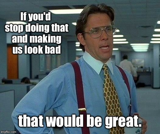 That Would Be Great Meme | If you'd stop doing that and making us look bad that would be great. | image tagged in memes,that would be great | made w/ Imgflip meme maker