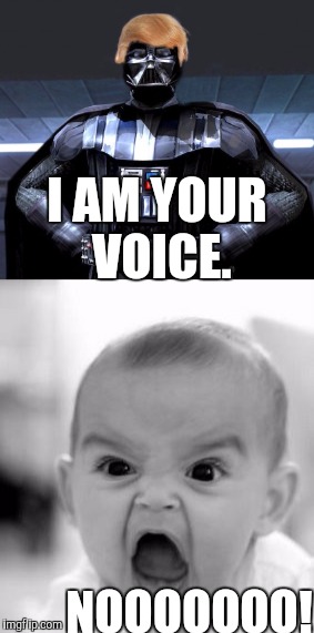 Trump doesn't speak for me! | I AM YOUR VOICE. NOOOOOOO! | image tagged in donald trump,darth vader | made w/ Imgflip meme maker