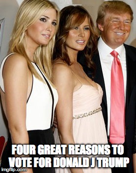 ivanka melania | FOUR GREAT REASONS TO VOTE FOR DONALD J TRUMP | image tagged in ivanka melania | made w/ Imgflip meme maker