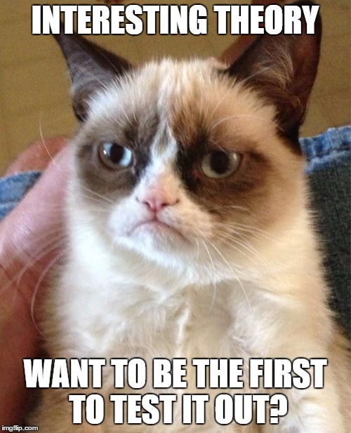 Grumpy Cat Meme | INTERESTING THEORY WANT TO BE THE FIRST TO TEST IT OUT? | image tagged in memes,grumpy cat | made w/ Imgflip meme maker