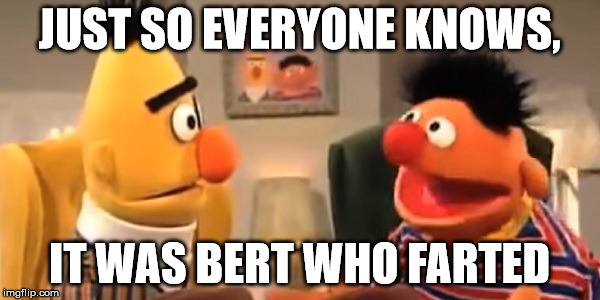 bert and ernie | JUST SO EVERYONE KNOWS, IT WAS BERT WHO FARTED | image tagged in fart | made w/ Imgflip meme maker