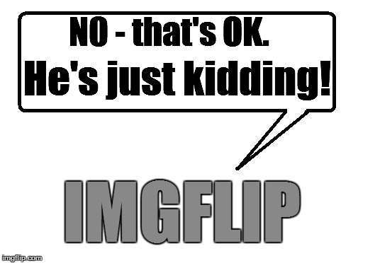 N0 - that's OK. IMGFLIP He's just kidding! | made w/ Imgflip meme maker