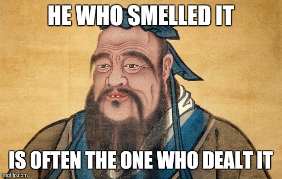 Confucius Says | HE WHO SMELLED IT; IS OFTEN THE ONE WHO DEALT IT | image tagged in confucius says,memes | made w/ Imgflip meme maker