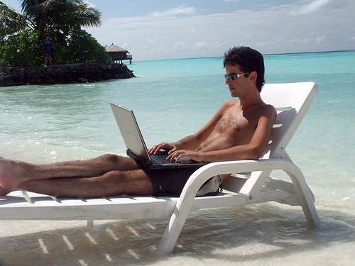 High Quality beach bum with laptop Blank Meme Template