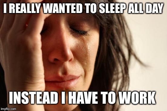 First World Problems Meme | I REALLY WANTED TO SLEEP ALL DAY; INSTEAD I HAVE TO WORK | image tagged in memes,first world problems | made w/ Imgflip meme maker