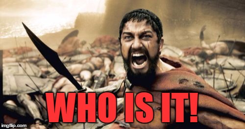 Sparta Leonidas Meme | WHO IS IT! | image tagged in memes,sparta leonidas | made w/ Imgflip meme maker