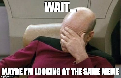 Captain Picard Facepalm Meme | WAIT... MAYBE I'M LOOKING AT THE SAME MEME | image tagged in memes,captain picard facepalm | made w/ Imgflip meme maker