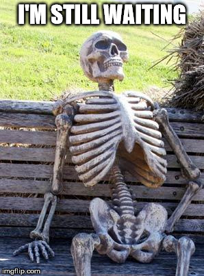 Waiting Skeleton Meme | I'M STILL WAITING | image tagged in memes,waiting skeleton | made w/ Imgflip meme maker