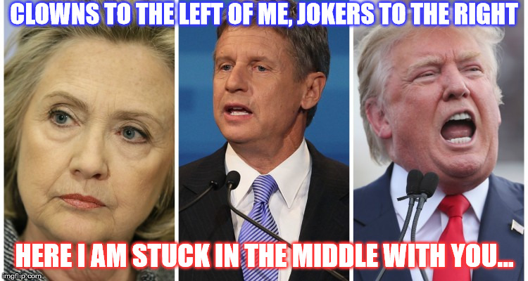 Stuck in the middle | CLOWNS TO THE LEFT OF ME, JOKERS TO THE RIGHT; HERE I AM STUCK IN THE MIDDLE WITH YOU... | image tagged in stuck in the middle | made w/ Imgflip meme maker