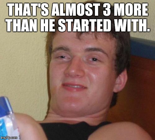 10 Guy Meme | THAT'S ALMOST 3 MORE THAN HE STARTED WITH. | image tagged in memes,10 guy | made w/ Imgflip meme maker