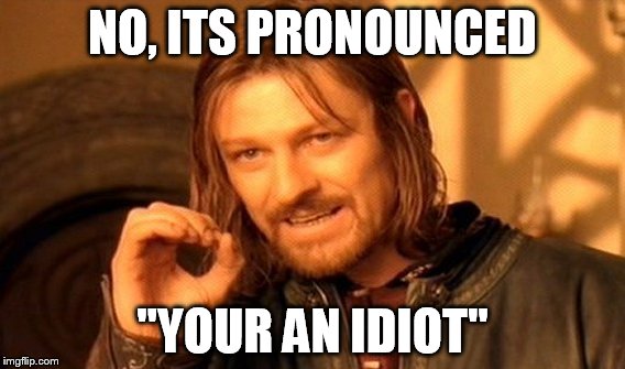 One Does Not Simply Meme | NO, ITS PRONOUNCED; "YOUR AN IDIOT" | image tagged in memes,one does not simply | made w/ Imgflip meme maker