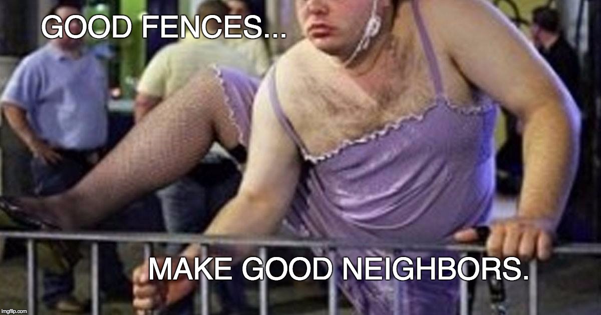 Good Fences... | GOOD FENCES... MAKE GOOD NEIGHBORS. | image tagged in love,rnc | made w/ Imgflip meme maker