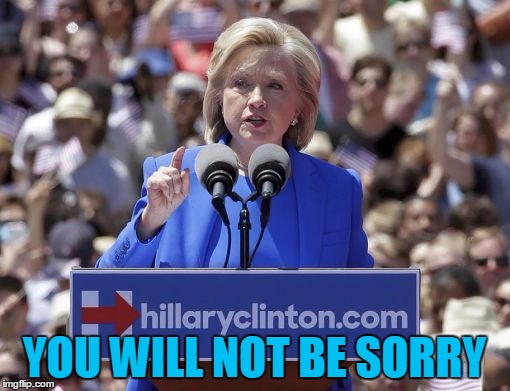 Hillary | YOU WILL NOT BE SORRY | image tagged in hillary | made w/ Imgflip meme maker