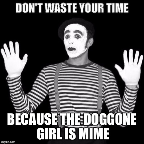 BECAUSE THE DOGGONE GIRL IS MIME | image tagged in girl is mime | made w/ Imgflip meme maker