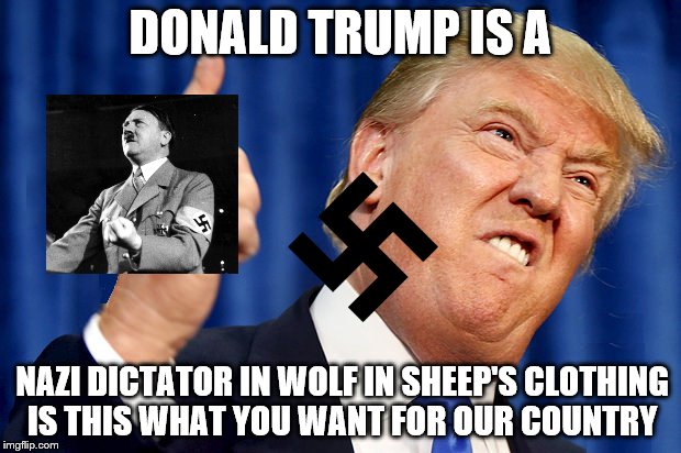Donald Trump Is a Nazi  | DONALD TRUMP IS A; NAZI DICTATOR IN WOLF IN SHEEP'S CLOTHING IS THIS WHAT YOU WANT FOR OUR COUNTRY | image tagged in donald trump,nazi,gop | made w/ Imgflip meme maker