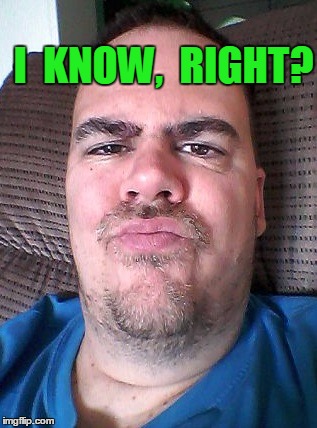 Scowl | I  KNOW,  RIGHT? | image tagged in scowl | made w/ Imgflip meme maker