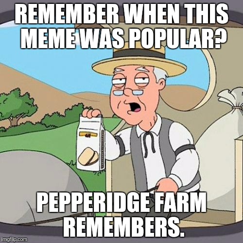 Pepperidge Farm Remembers | REMEMBER WHEN THIS MEME WAS POPULAR? PEPPERIDGE FARM REMEMBERS. | image tagged in memes,pepperidge farm remembers | made w/ Imgflip meme maker