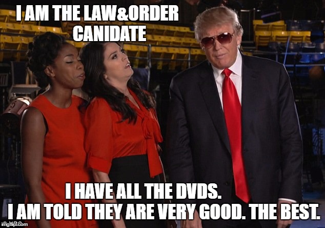 Trump & Order: CSI  |  I AM THE LAW&ORDER       CANIDATE; I HAVE ALL THE DVDS.            I AM TOLD THEY ARE VERY GOOD. THE BEST. | image tagged in law and order,csi,trump,election 2016 | made w/ Imgflip meme maker