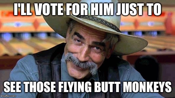 I'LL VOTE FOR HIM JUST TO SEE THOSE FLYING BUTT MONKEYS | made w/ Imgflip meme maker