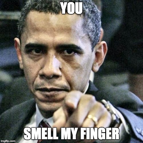 Pissed Off Obama | YOU; SMELL MY FINGER | image tagged in memes,pissed off obama | made w/ Imgflip meme maker