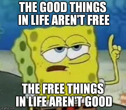 THE GOOD THINGS IN LIFE AREN'T FREE THE FREE THINGS IN LIFE AREN'T GOOD | made w/ Imgflip meme maker