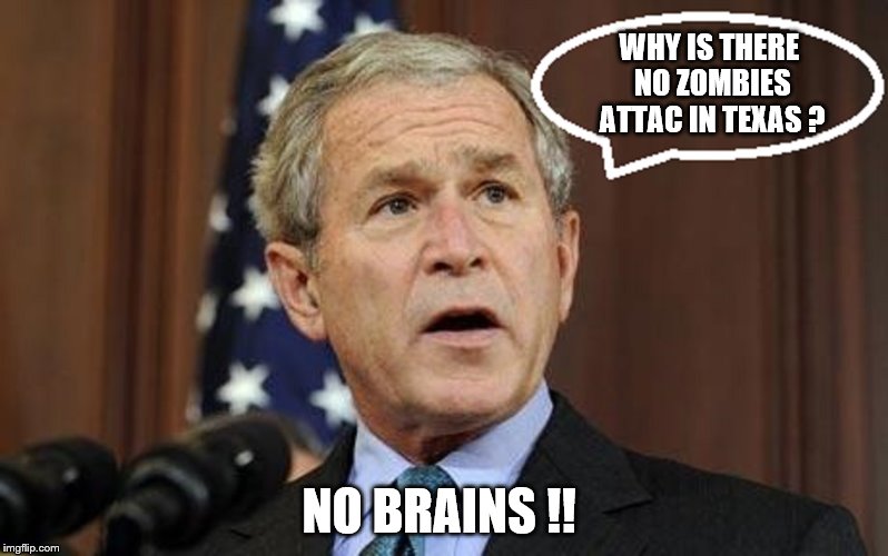 Texas & Zombies  | WHY IS THERE NO ZOMBIES ATTAC IN TEXAS ? NO BRAINS !! | image tagged in texas,zombies,joke | made w/ Imgflip meme maker